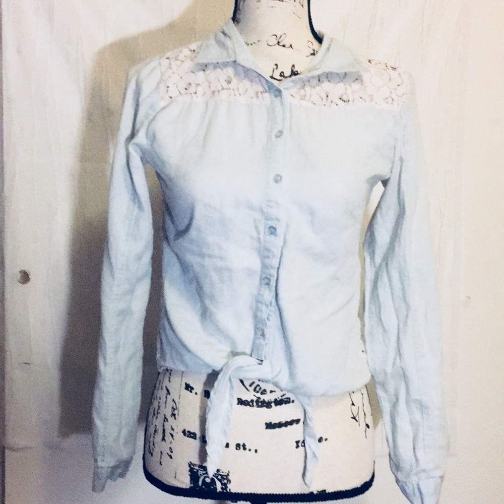 Blue and white lace crop top